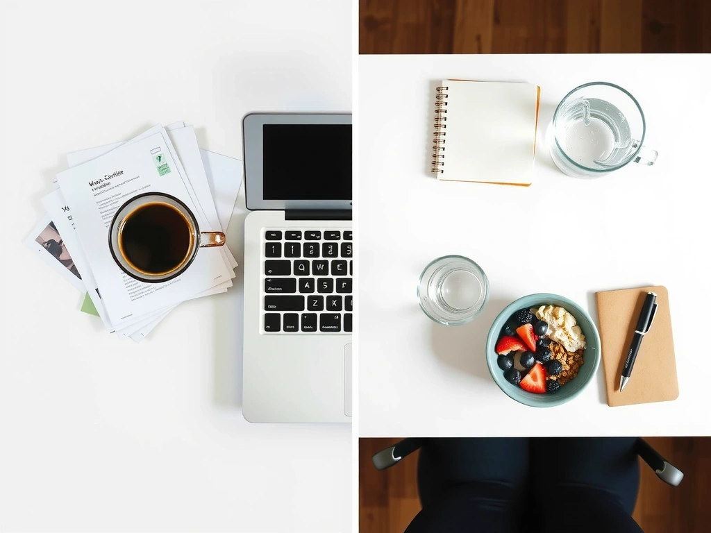 Srovnání pracovního stolu před a po změně stravovacích návyků